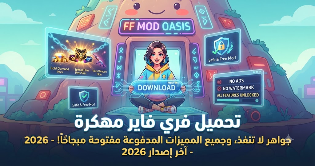 تحميل فري فاير مهكرة (Free Fire Mod APK) آخر إصدار 2026: جواهر لا تنفذ، وجميع المميزات المدفوعة مفتوحة مجاناً!