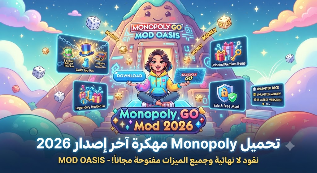 تحميل لعبة مونوبلي جو مهكرة (Monopoly GO Mod APK) آخر إصدار 2026: نقود لا نهائية وجميع الميزات مفتوحة مجاناً!