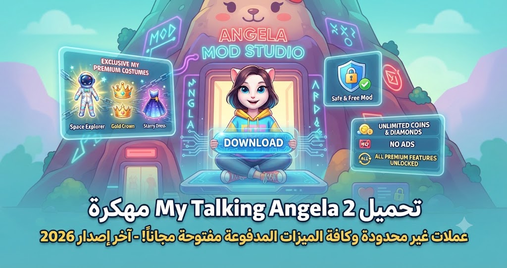 تحميل My Talking Angela 2 مهكرة (Mod APK) آخر إصدار 2026: عملات غير محدودة وكافة الميزات المدفوعة مفتوحة مجاناً!