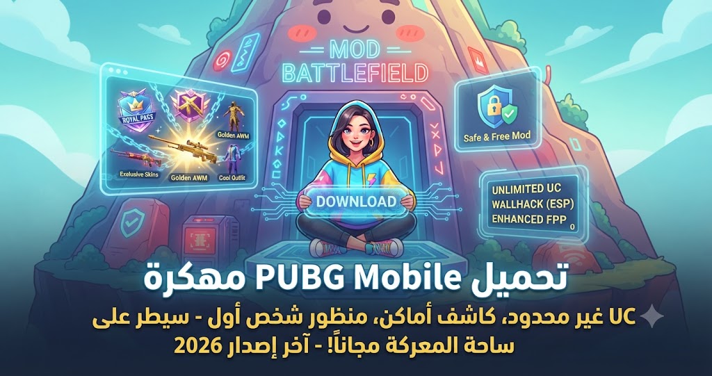 تحميل PUBG Mobile مهكرة (UC غير محدود، كاشف أماكن، منظور شخص أول) آخر إصدار 2026: سيطر على ساحة المعركة مجاناً!