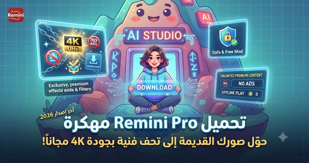 تحميل Remini Pro مهكرة (آخر إصدار 2026): حوّل صورك القديمة إلى تحف فنية بجودة 4K مجاناً!