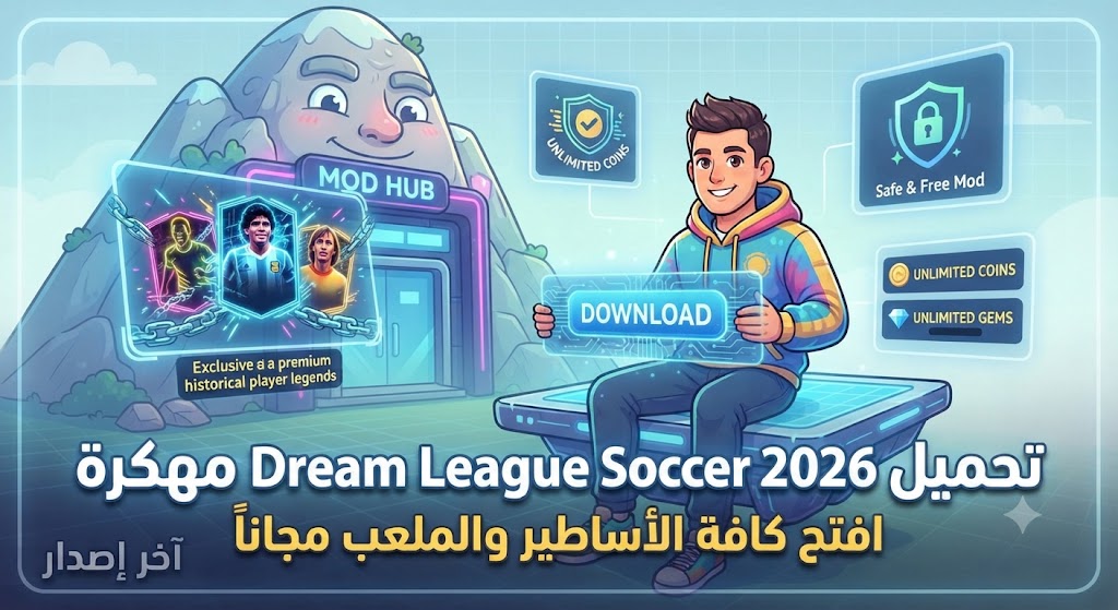 تحميل Dream League Soccer 2026 مهكرة DLS 2026 Mod APK (آخر إصدار): افتح جميع الأساطير والملعب مجاناً!